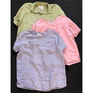 FLAX Tops 100% Linen Womens Size Small Button Ups T Shirts Casual LOT OF 3